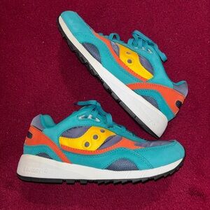 Saucony Teal Yellow Orange Retro Runner Sneakers